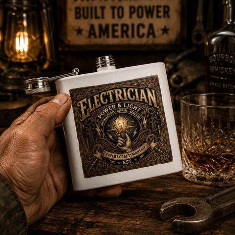 Electrician Licensed & Bonded Flask – 6oz Stainless Steel Hip Flask (Power • Lighting • Repairs) - DCA0421