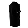 Black t-shirt against a white background