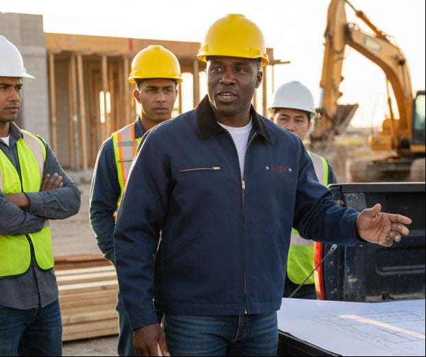 Navy/Black - Dutch Cloth Jacket on construction worker on a construction site background