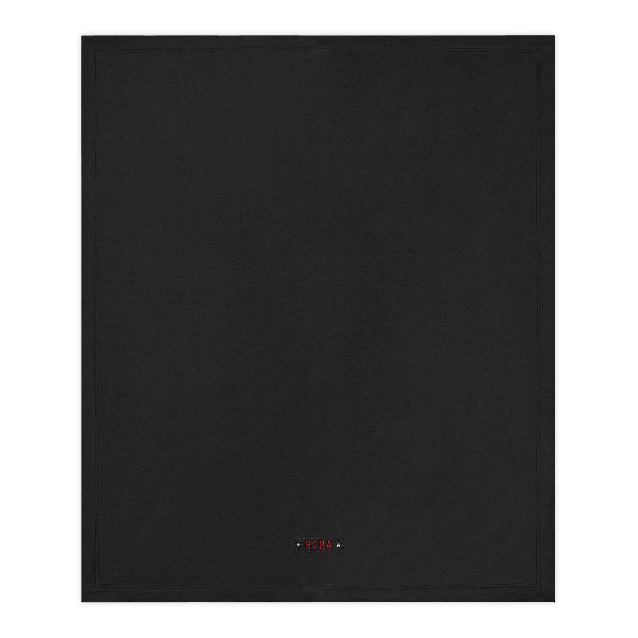 Black Throw Blanket with HTBA brand logo on a white background