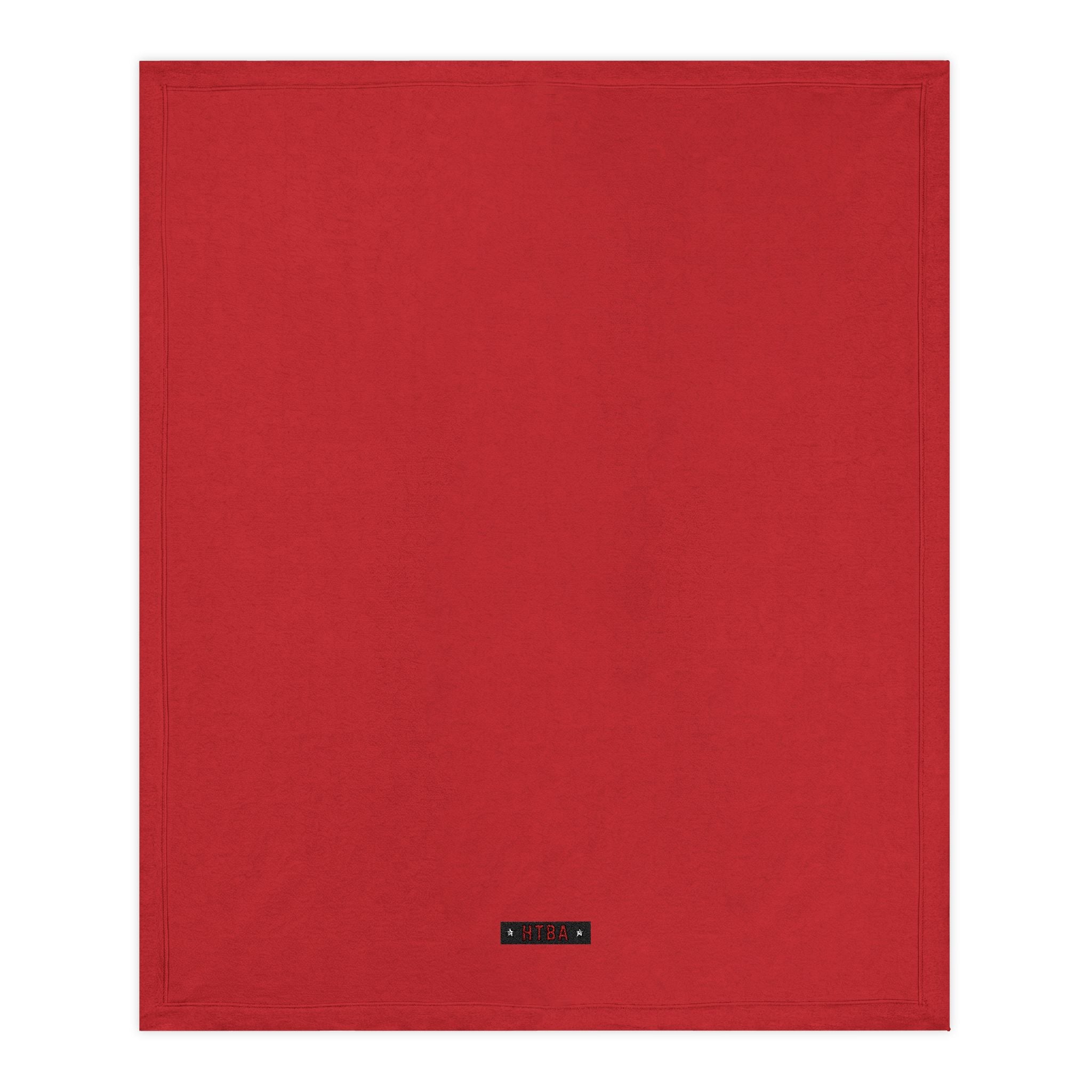 Red Throw Blanket with HTBA brand label on a white background