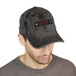 Man wearing a gray cap with 'HTBA' logo on a white background