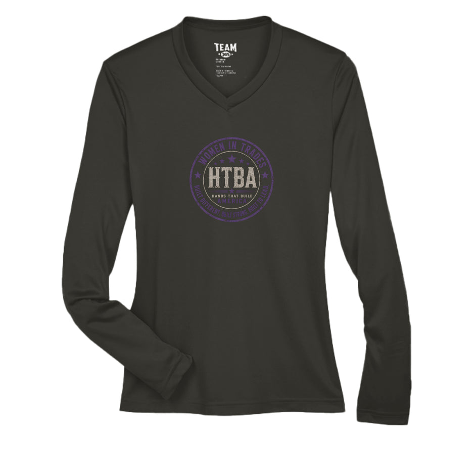 BLACK HTBA Women in Trades Medallion Long Sleeve V-neck Shirt - FRONT