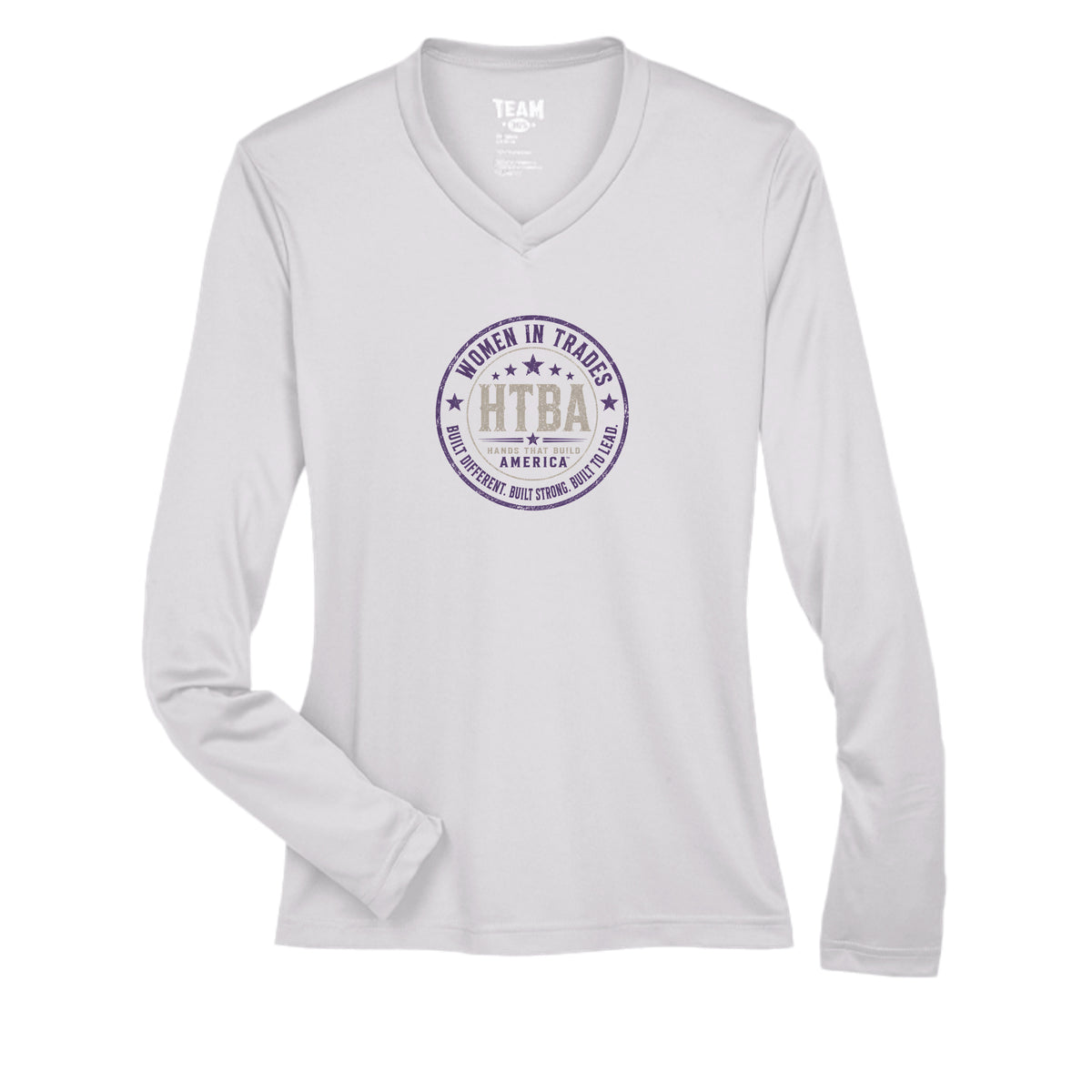 WHITE -HTBA Women in Trades Medallion Long Sleeve V-neck Shirt