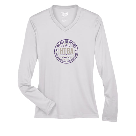 WHITE -HTBA Women in Trades Medallion Long Sleeve V-neck Shirt