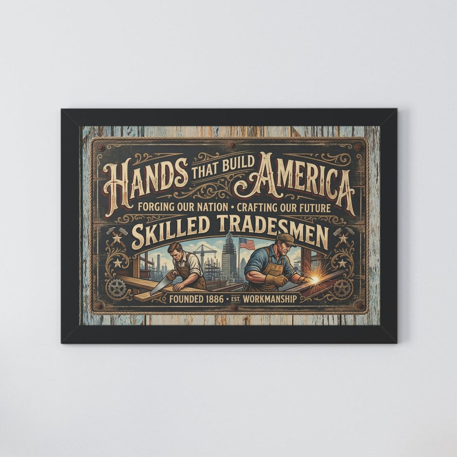 Hands That Build America Black framed wall art 