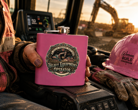 Heavy Equipment Operator Stainless Steel Flask — 6oz (Skilled Trades Woman Gift)
