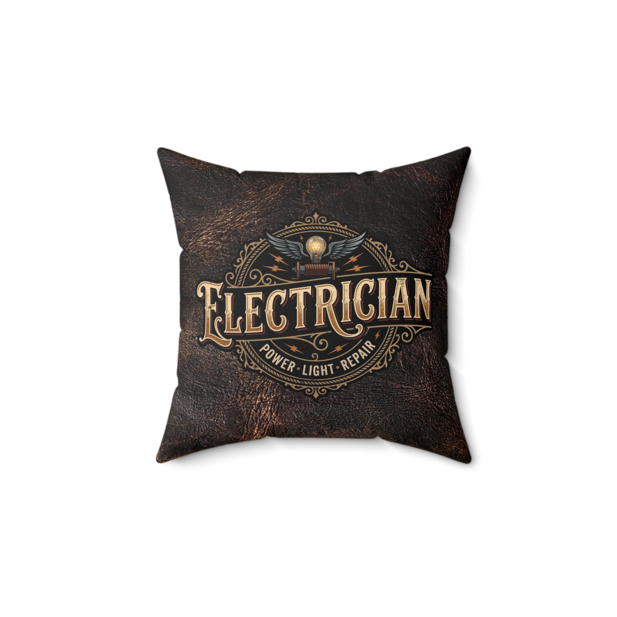 Electrician Logo Throw Pillow — Vintage Power, Light & Repair Cushion