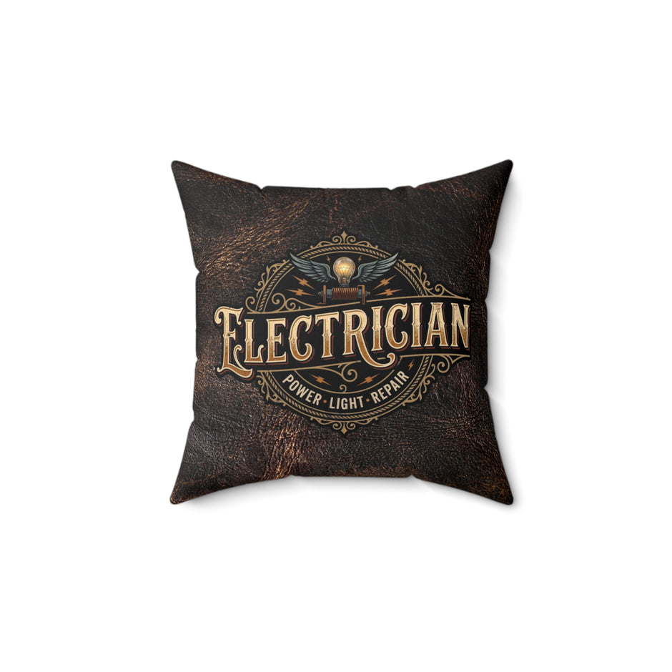 Electrician Logo Throw Pillow — Vintage Power, Light & Repair Cushion