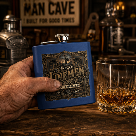 Linemen Utility Workers 6oz Stainless Steel Flask — Vintage Electrician Tribute - DCA0425