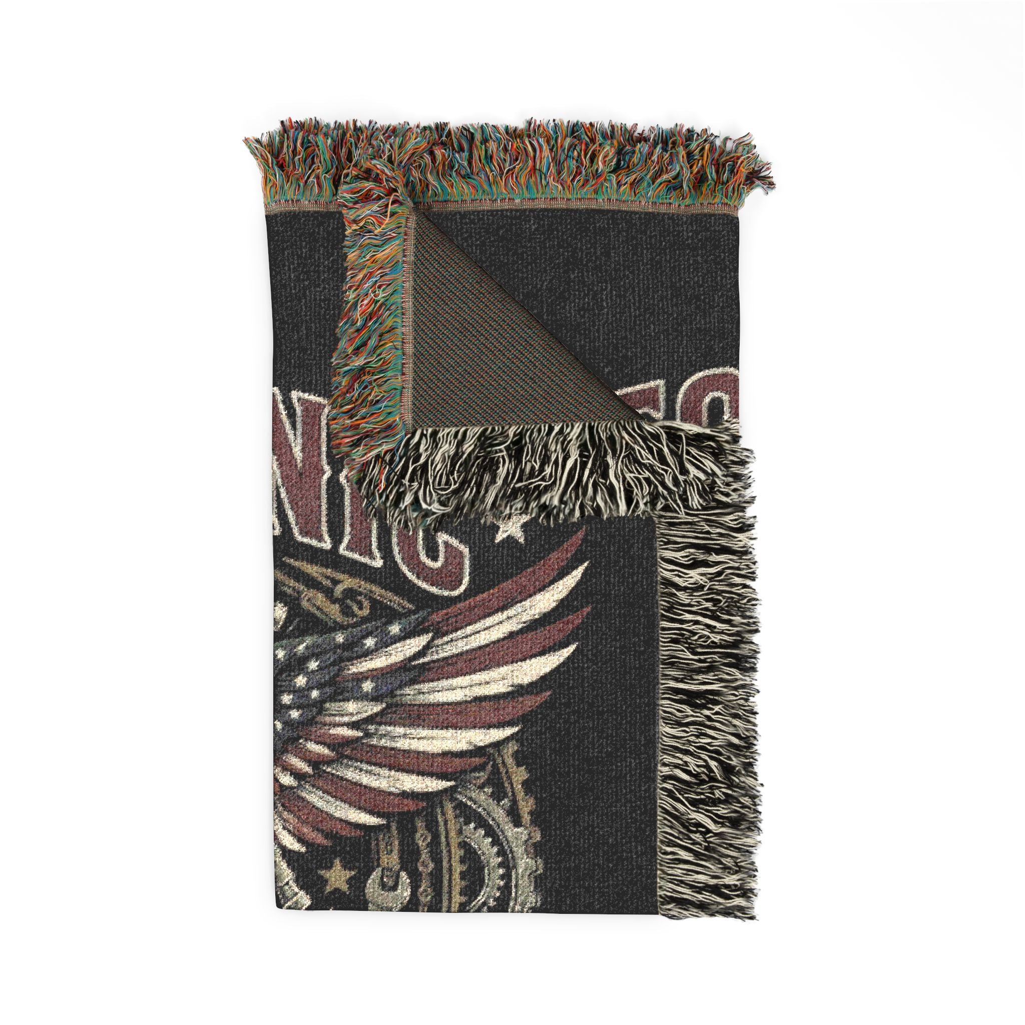 Mechanic Skilled Trades American Pride Decorative blanket with an eagle design draped over a brown chair on a white background