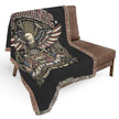 Mechanic Skilled Trades American Pride Decorative blanket with an eagle design draped over a brown chair on a white background