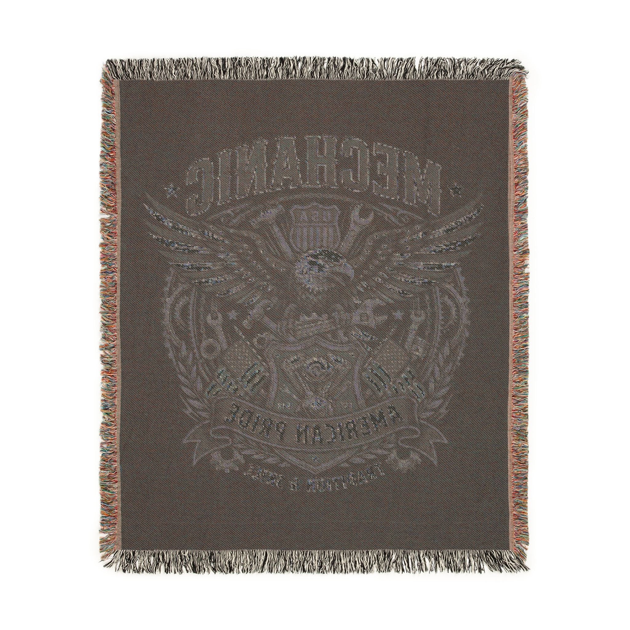 Mechanic Skilled Trades American Pride Decorative blanket with an eagle design draped over a brown chair on a white background
