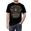 Black t-shirt with 'Mechanic American Pride' design on a white background