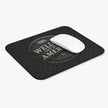Mouse pad with text and American flag design on a white background