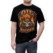 Black t-shirt with 'Oil Rigger' graphic design featuring a skull and crossed tools on a white background.