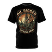 Black t-shirt with 'Oil Rigger American Pride' graphic design on a white background