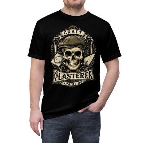 Black t-shirt with skull and tools graphic and 'Craft Plasterer' text on a white background