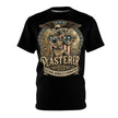 Black t-shirt with a graphic design featuring a Plasterer and text on a white background