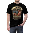 Black t-shirt with 'Plumber American Pride' graphic design on a white background