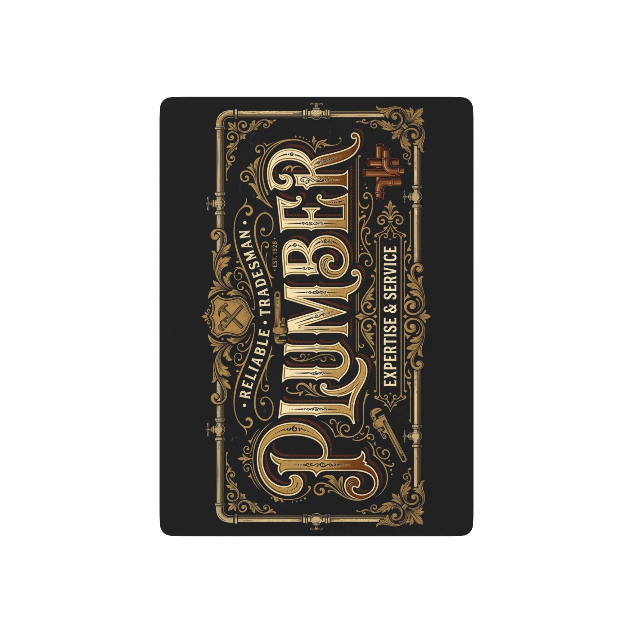 Decorative card with ornate text and design on a black background
