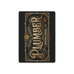 Decorative card with ornate text and design on a black background