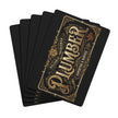 Set of black cards with gold 'Plumber' design on a white background