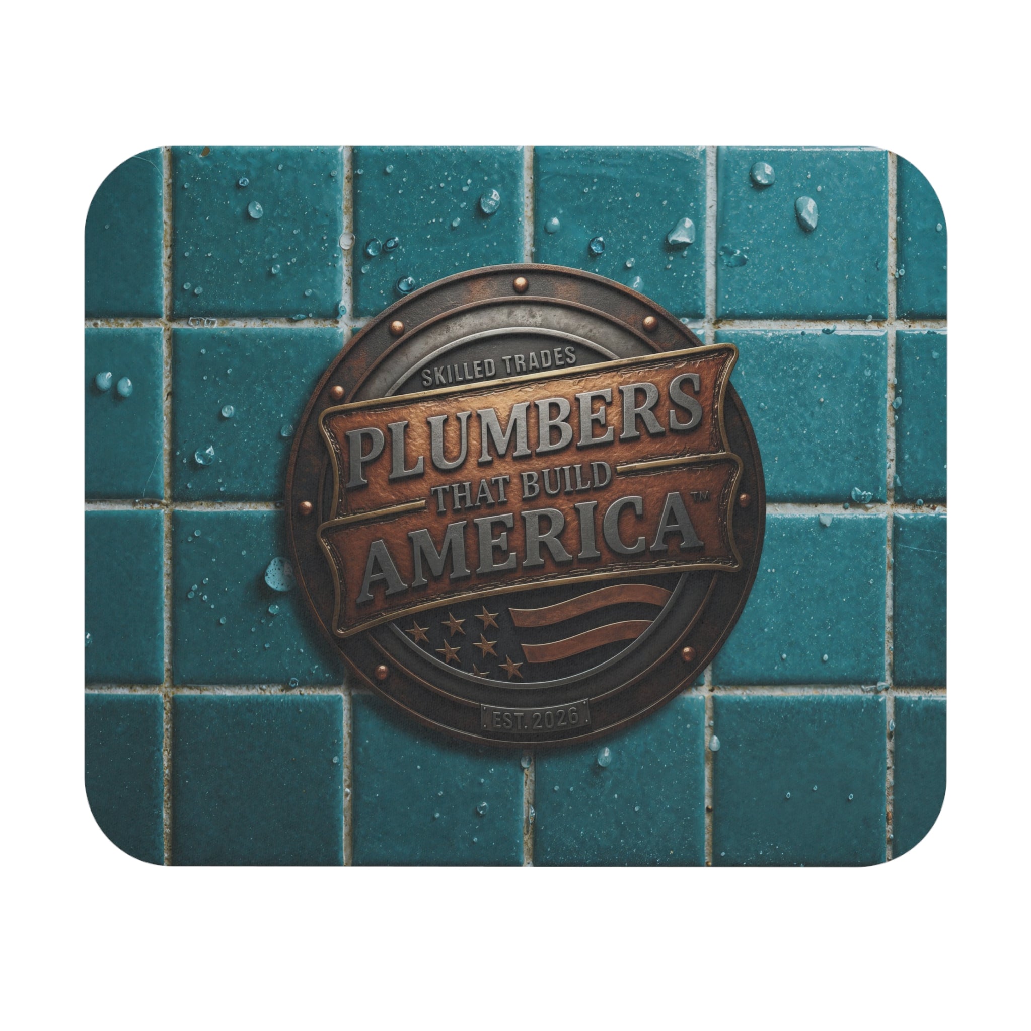 Plumbers That Build America Square Mouse Pad - Front View on a white background
