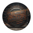 Round Mouse Pad with 'Plumbers That Build America' text and American flag design on a white background.