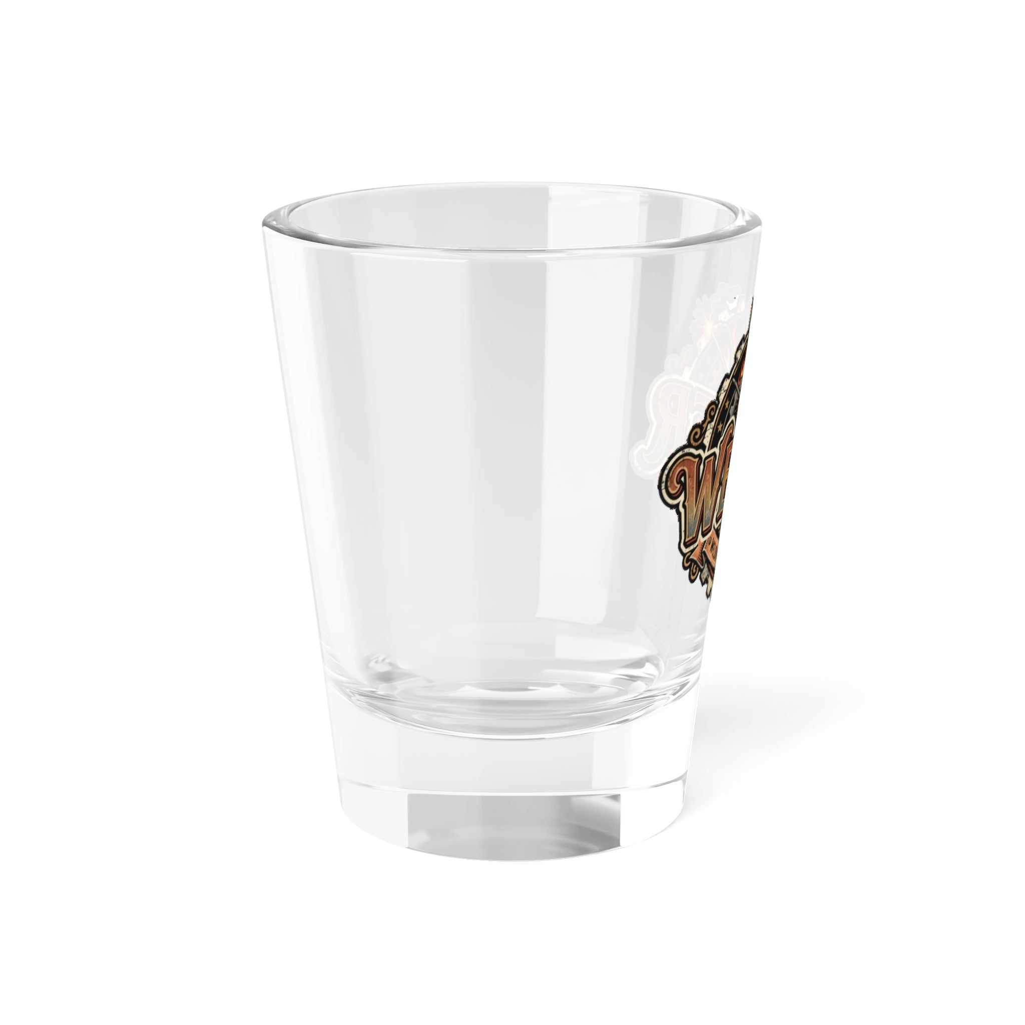 Clear glass with a small design on a white background