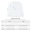 White sweatshirt with measurement chart on a white background