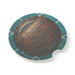 Ceramic coaster with 'Plumbers Build America' design on a white background