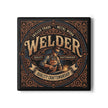 A square drink coaster featuring a vintage-style welder illustration with ornate copper-toned decorative details and the word 'WELDER' in large lettering, shown on a white background.