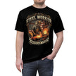 Black t-shirt with 'Steel Worker American Pride' graphic design on a white background