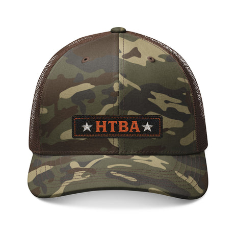Camo Brown colored trucker hat on a white background