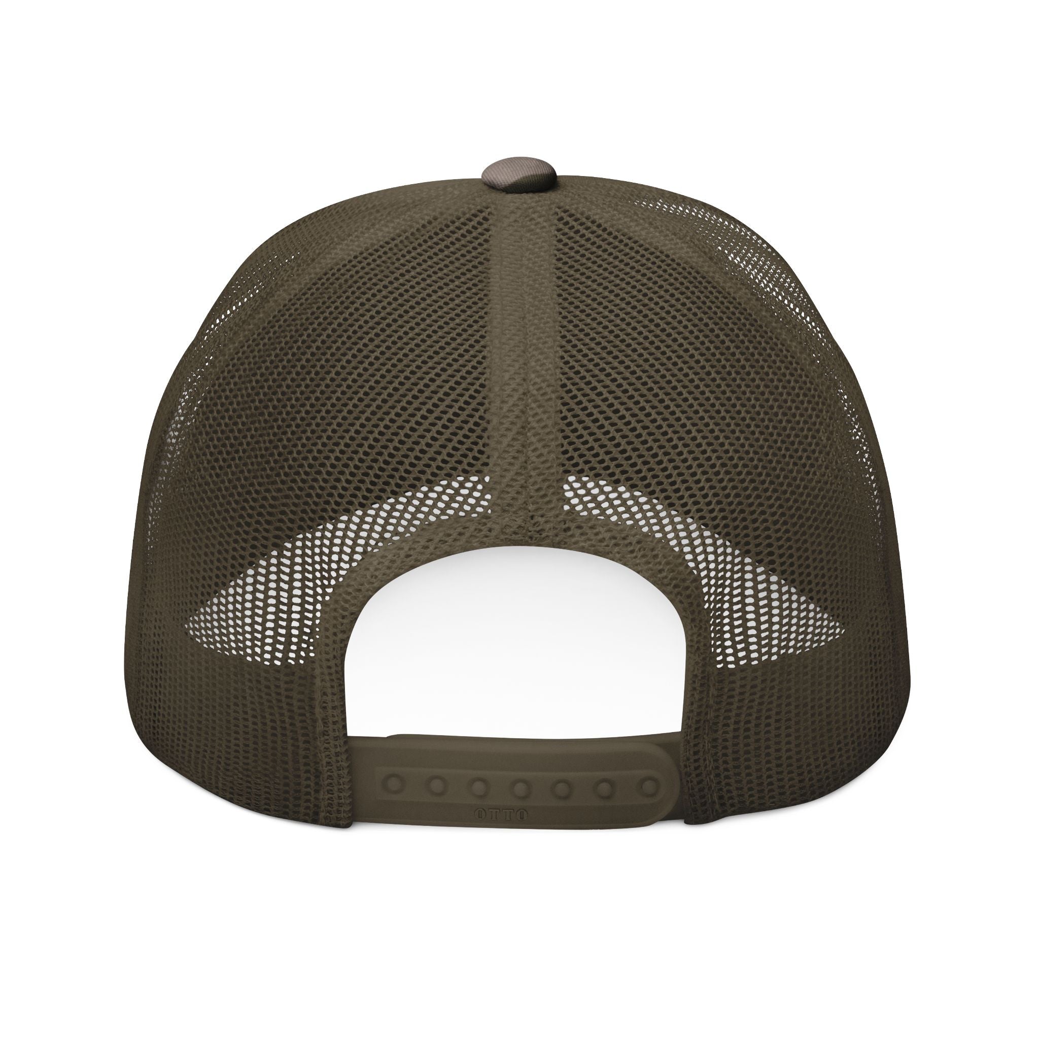 Camo Olive colored cap on a white background