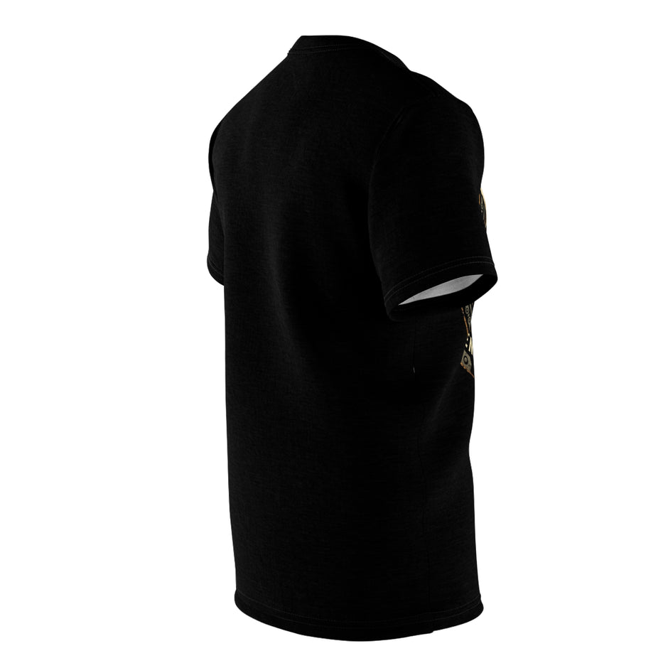 Side of Black welder's t-shirt against a white background