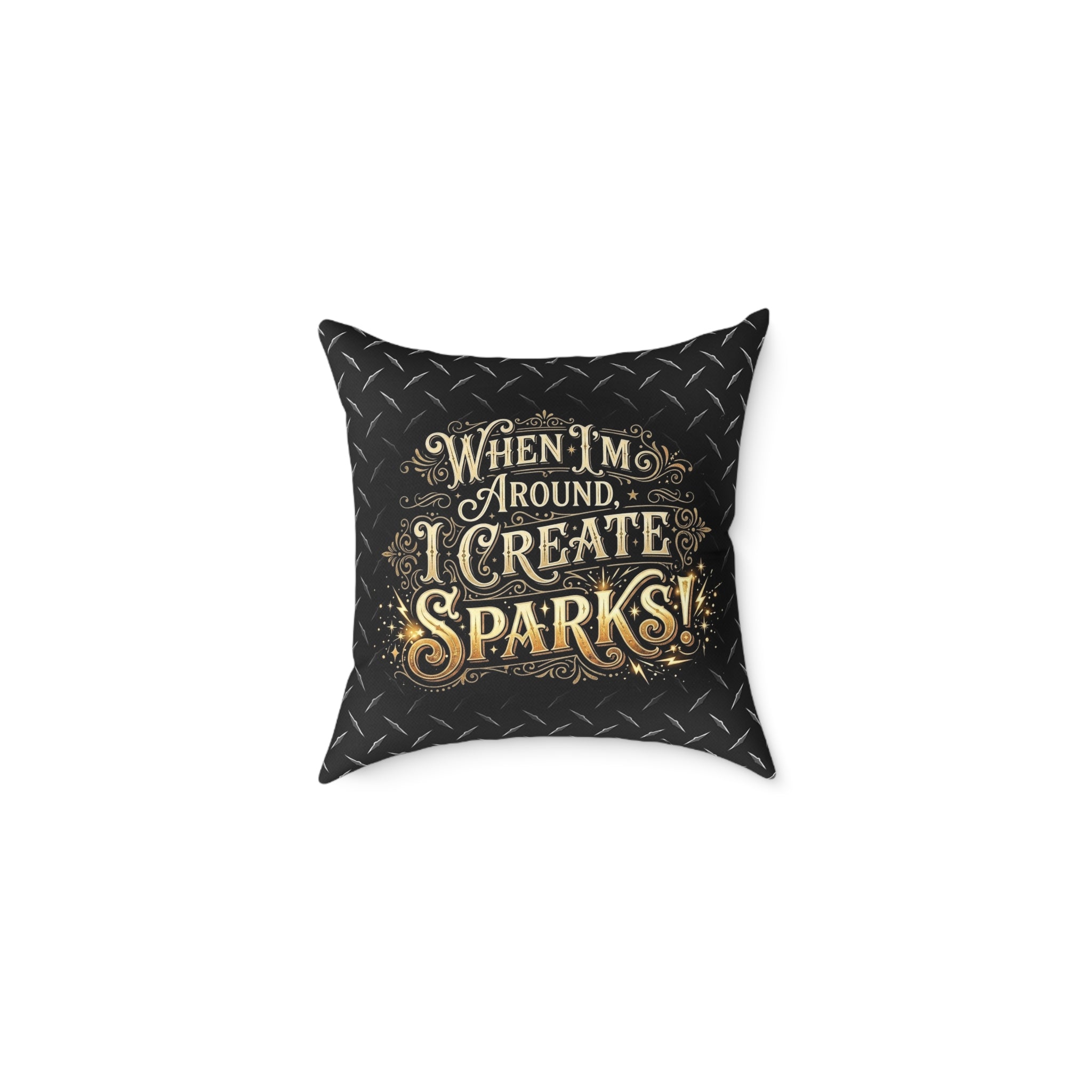 Decorative pillow with text 'Welders That Build America' on a white background