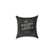 Welders Throw pillow with a American Flag and Skilled Trades on a white background
