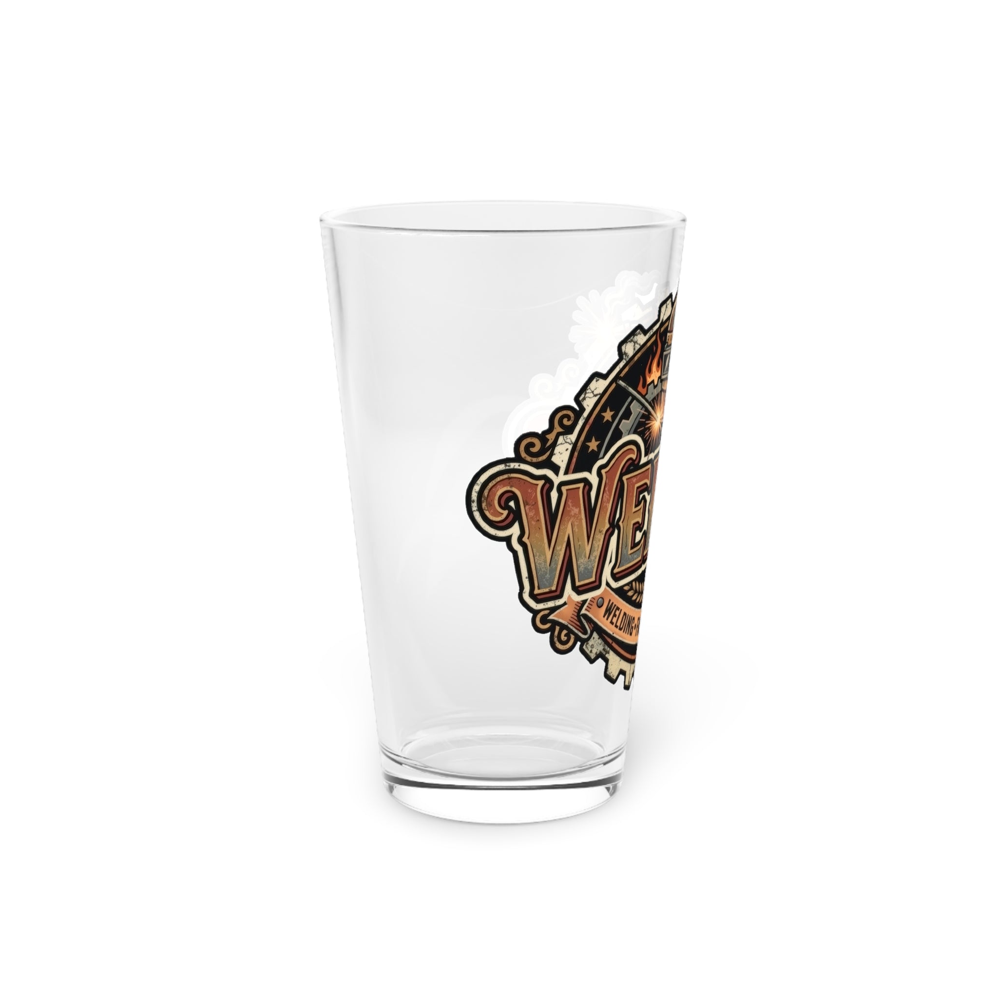 Clear glass with a logo on a white background