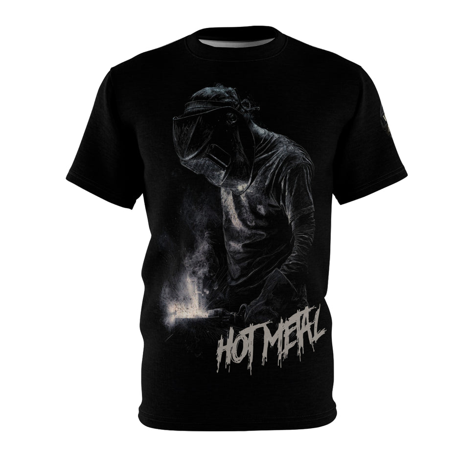 Welder's t-shirt with graphic design and 'Hot Metal' text on a white background
